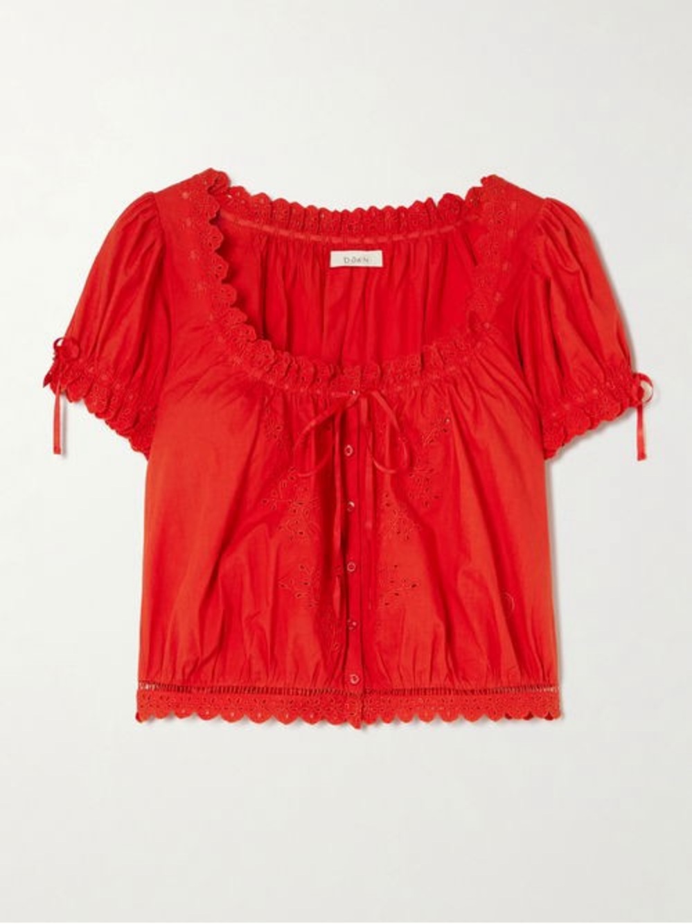 Doen Nera Broderie Anglaise Organic Cotton-Voile Top Red